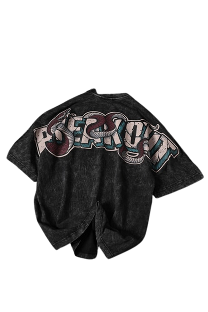 Antrasit Snake Baskı Özel Yıkamalı Kumaş Oversize