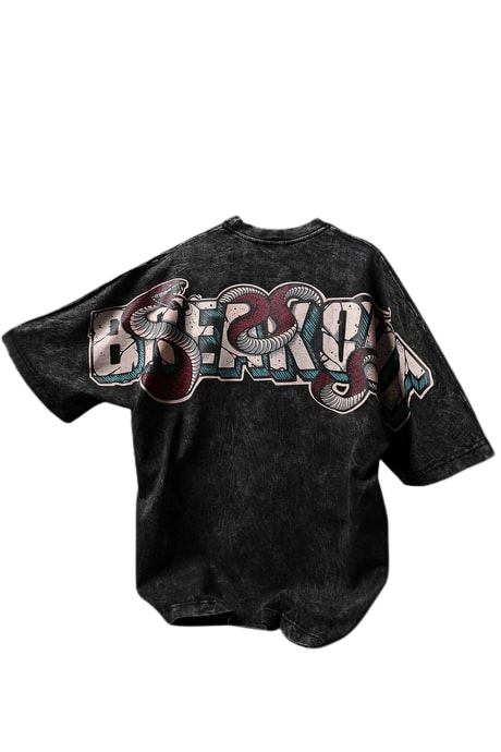 Antrasit Snake Baskı Özel Yıkamalı Kumaş Oversize