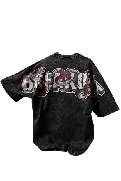 Antrasit Snake Baskı Özel Yıkamalı Kumaş Oversize